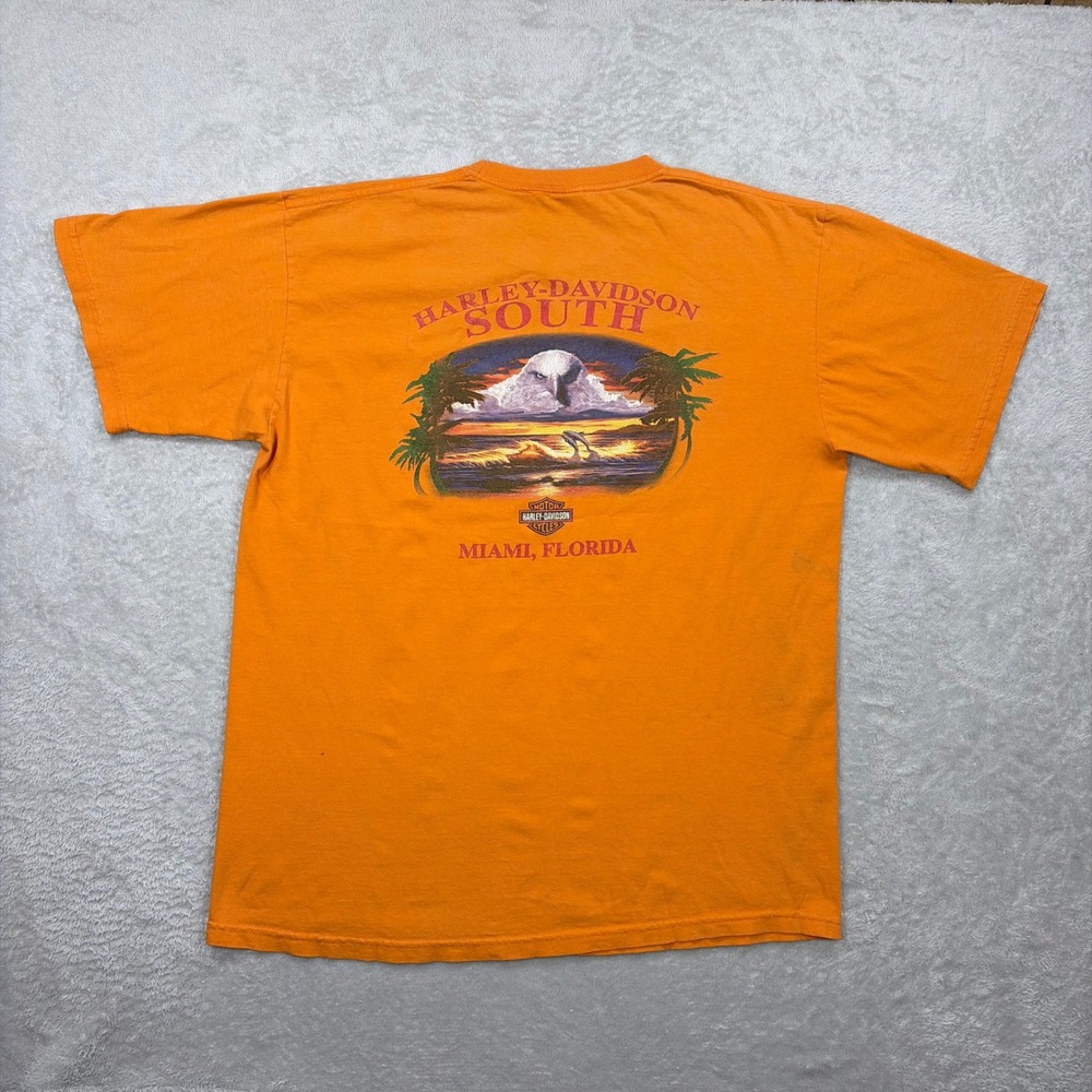 Harley-Davidson Shirt Men XL Orange Vintage 2003 Miami Florida Graphic Biker Tee - Picture 4 of 8
